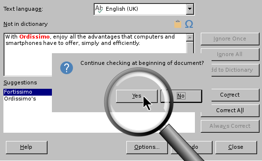 Continue checking at beginning of document